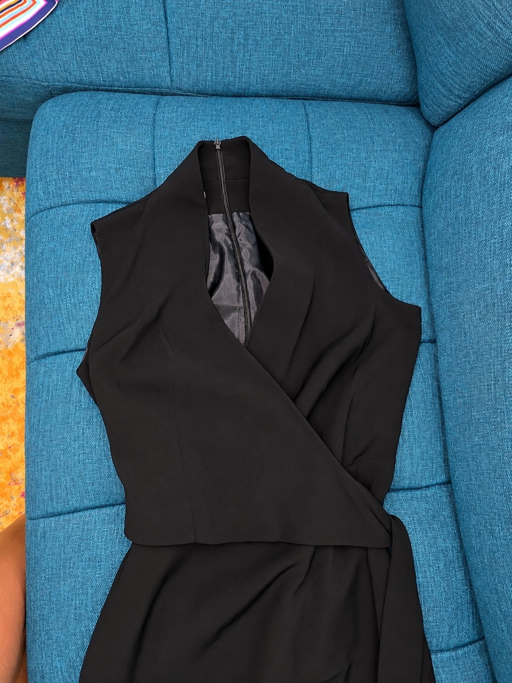 Jones New York One-Shoulder Black Wrap Dress